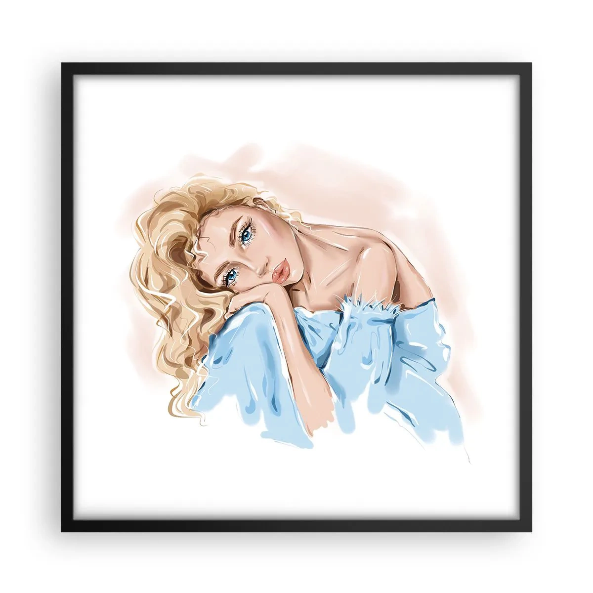 Plagát v čiernom ráme - Zasnená v modrej - 50x50 cm