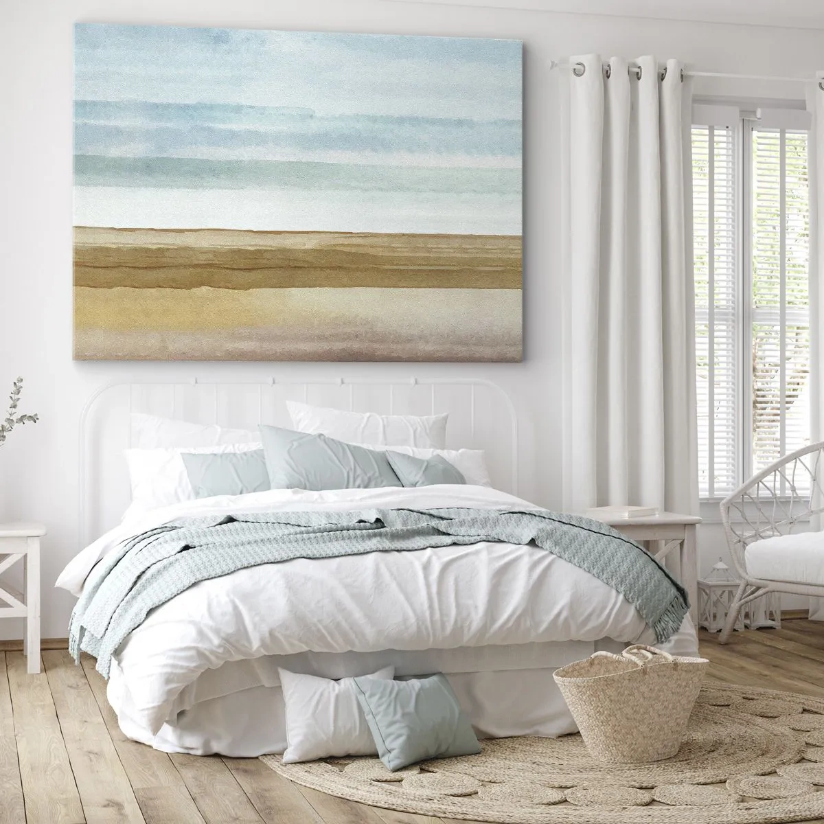 Obraz na plátne - Abstraktná plážová krajina v pastelových odtieňoch - 70x50cm - Utešenie - Moderná nástenná dekorácia do obývacej izby a spálne ARTTOR