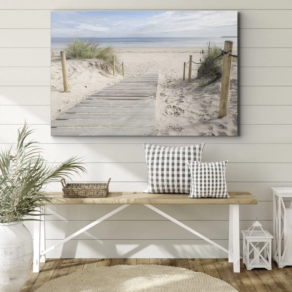 Obraz na plátne - Drevený chodník vedúci k piesočnatej pláži - 70x50cm - Až oko dovidí - Moderná nástenná dekorácia do obývacej izby a spálne ARTTOR