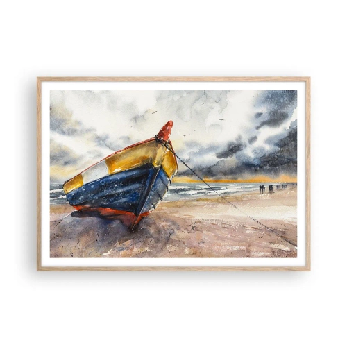 Plagát v ráme zo svetlého duba - Odpočinok na brehu - 100x70 cm
