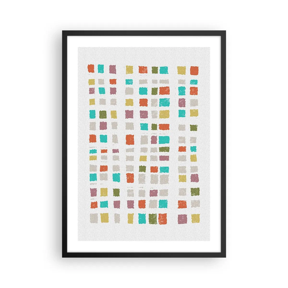 Plagát v čiernom ráme - Farebné geometrické štvorce na svetlom pozadí - 50x70cm - Neznáma hra - Moderná nástenná dekorácia do obývacej izby a spálne ARTTOR