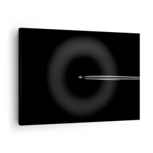 Obraz na plátne - Prúdové lietadlo s viditeľnou kondenzačnou stopou na čiernom pozadí - 70x50cm - Do inej dimenzie - Moderná nástenná dekorácia do obývacej izby a spálne ARTTOR