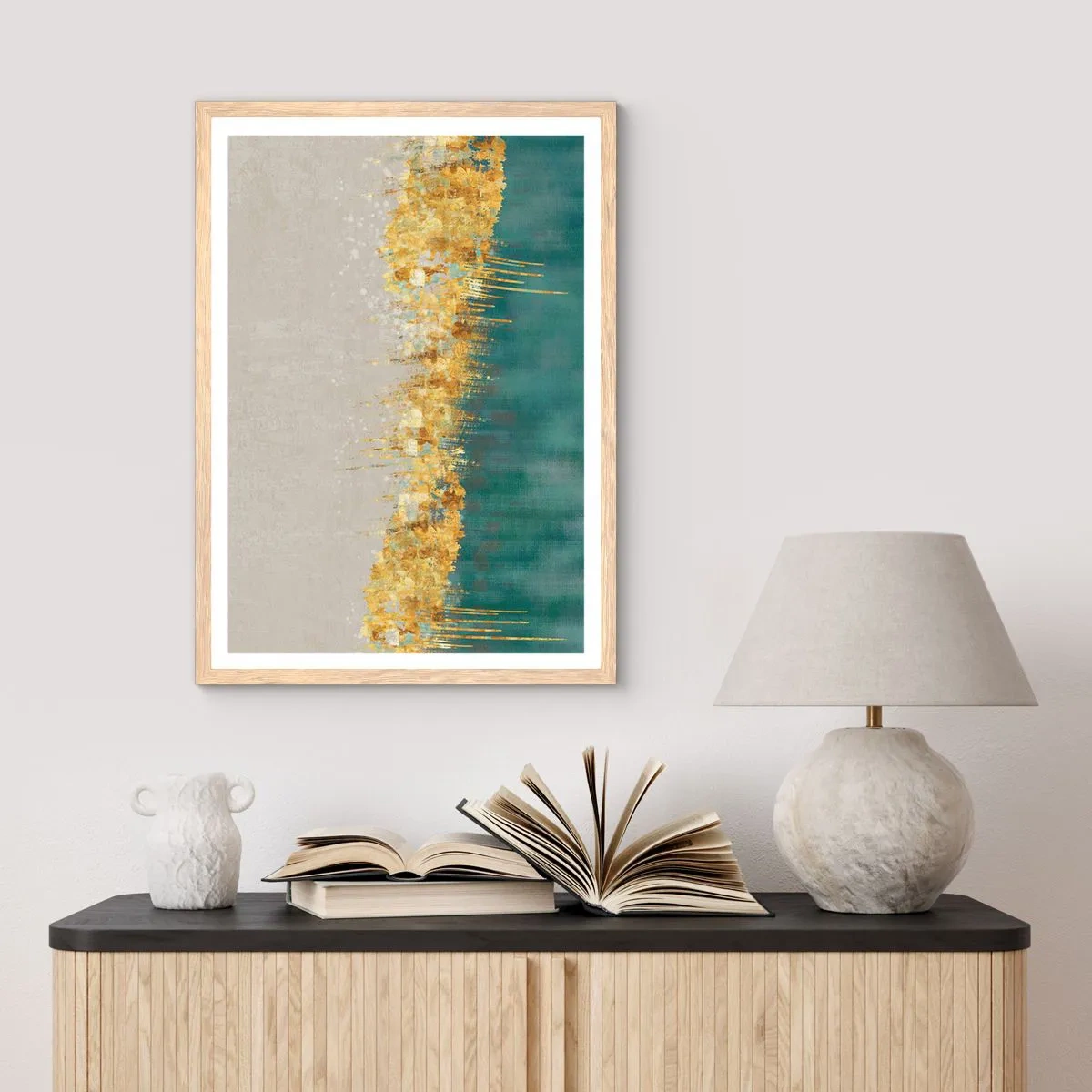 Plagát v ráme zo svetlého duba - Zlatá hranica - 61x91 cm