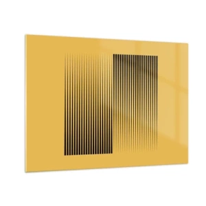 Obraz na skle - Čierne zvislé čiary vytvárajú geometrickú ilúziu - 70x50cm - Štvorec protikladov - Moderná nástenná dekorácia do obývacej izby a spálne ARTTOR