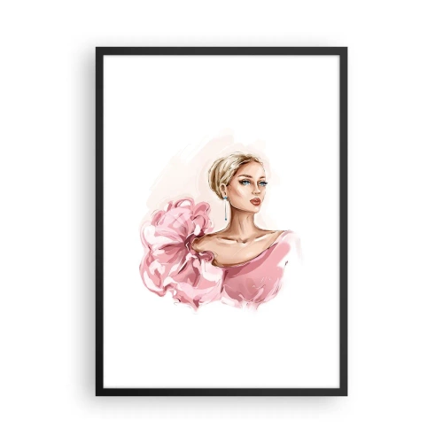 Plagát v čiernom ráme - Elegantná žena v ružových šatách - 50x70cm - Ako maľovaná… - Moderná nástenná dekorácia do obývacej izby a spálne ARTTOR