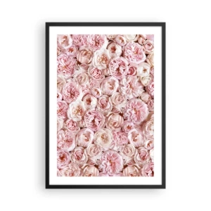 Plagát v čiernom ráme - Romantický aranžmán ružových kvetov zblízka - 50x70cm - Vydláždená ružami - Moderná nástenná dekorácia do obývacej izby a spálne ARTTOR
