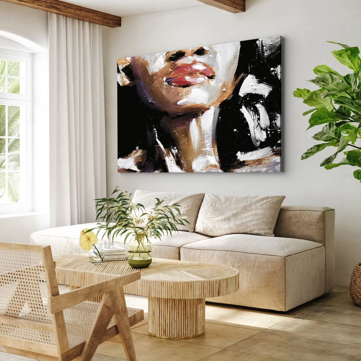 Obraz na plátne - Portrét ženy v expresívnom maliarskom štýle na tmavom pozadí - 70x50cm - Hrdosť bez predsudkov - Moderná nástenná dekorácia do obývacej izby a spálne ARTTOR
