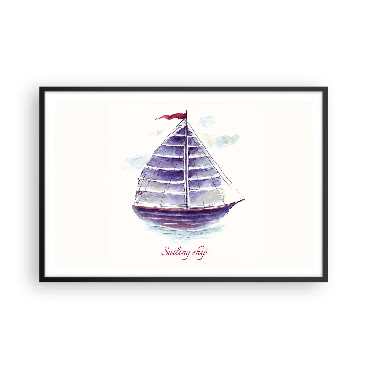 Plagát v čiernom ráme - Napnuté plachty a pokojná voda - 91x61 cm