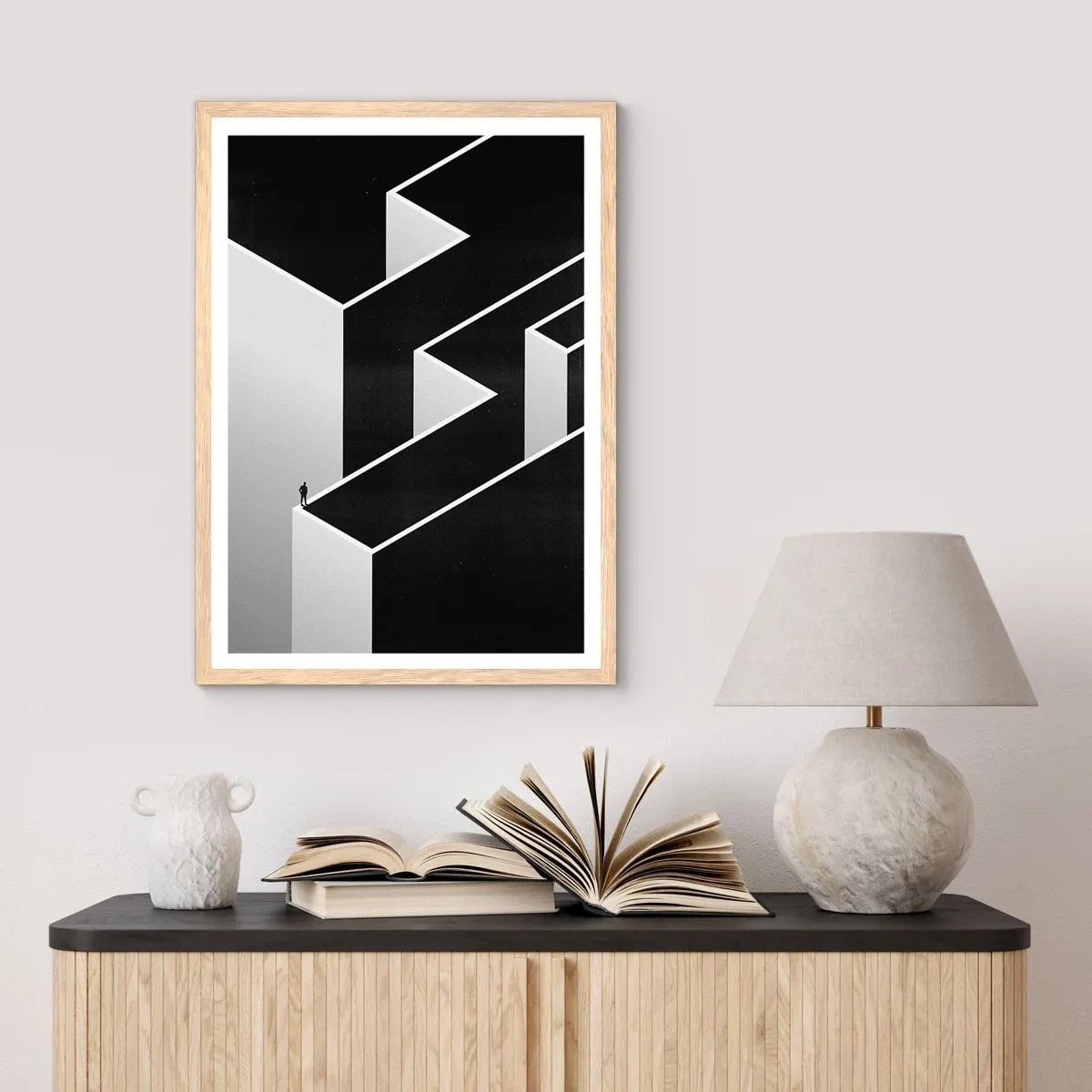 Plagát v ráme zo svetlého duba - Osamelosť na vrchole - 50x70 cm