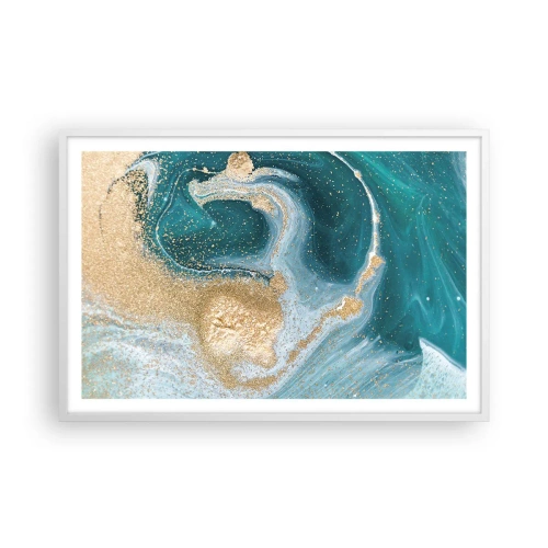Plagát v bielom ráme - Vír zlatej a tyrkysovej - 91x61 cm