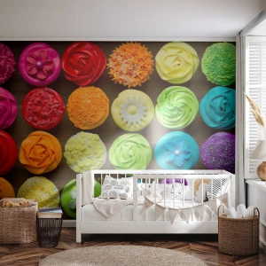 Samolepiaca Fototapeta Deluxe Sticker - Každé iné - všetky skvelé - Gastronómia, farebné koláčiky, 3D - 100x70 cm