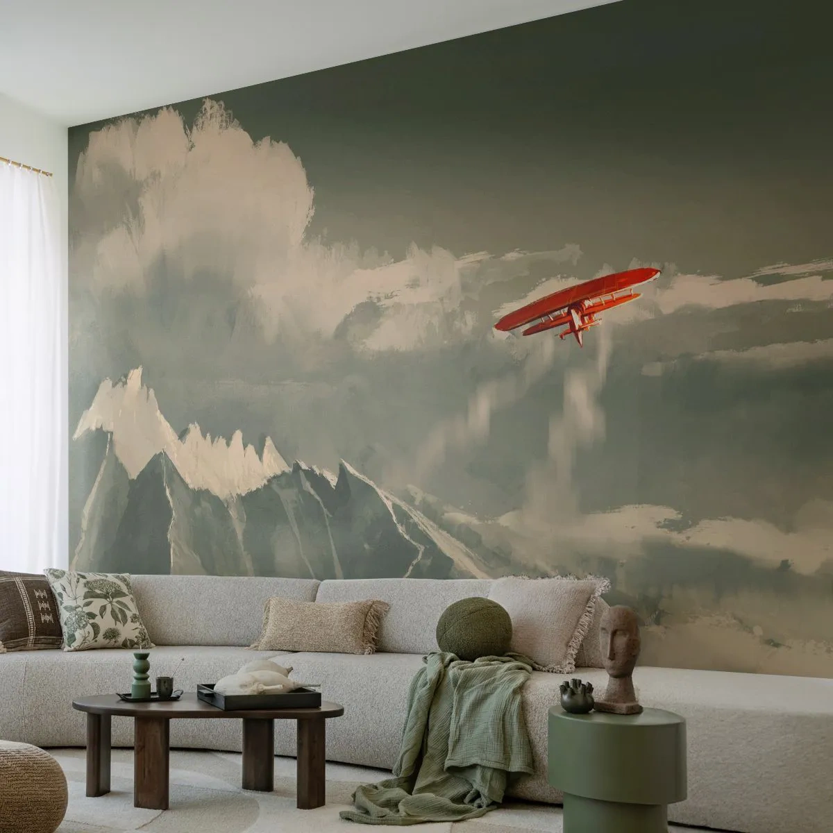 Fototapeta Standard Eco - Nebojácny priekopník - Abstrakcia, Lietadlo, Horská krajina - 200x140 cm