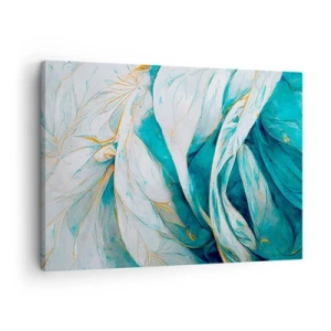 Obraz na plátne - Abstraktné modré listy so zlatými detailmi - 70x50cm - Modrá abstrakcia so zlatým motívom - Moderná nástenná dekorácia do obývacej izby a spálne ARTTOR