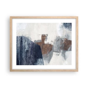 Plagát v ráme zo svetlého duba - Modro-hnedé tvary - 50x40 cm