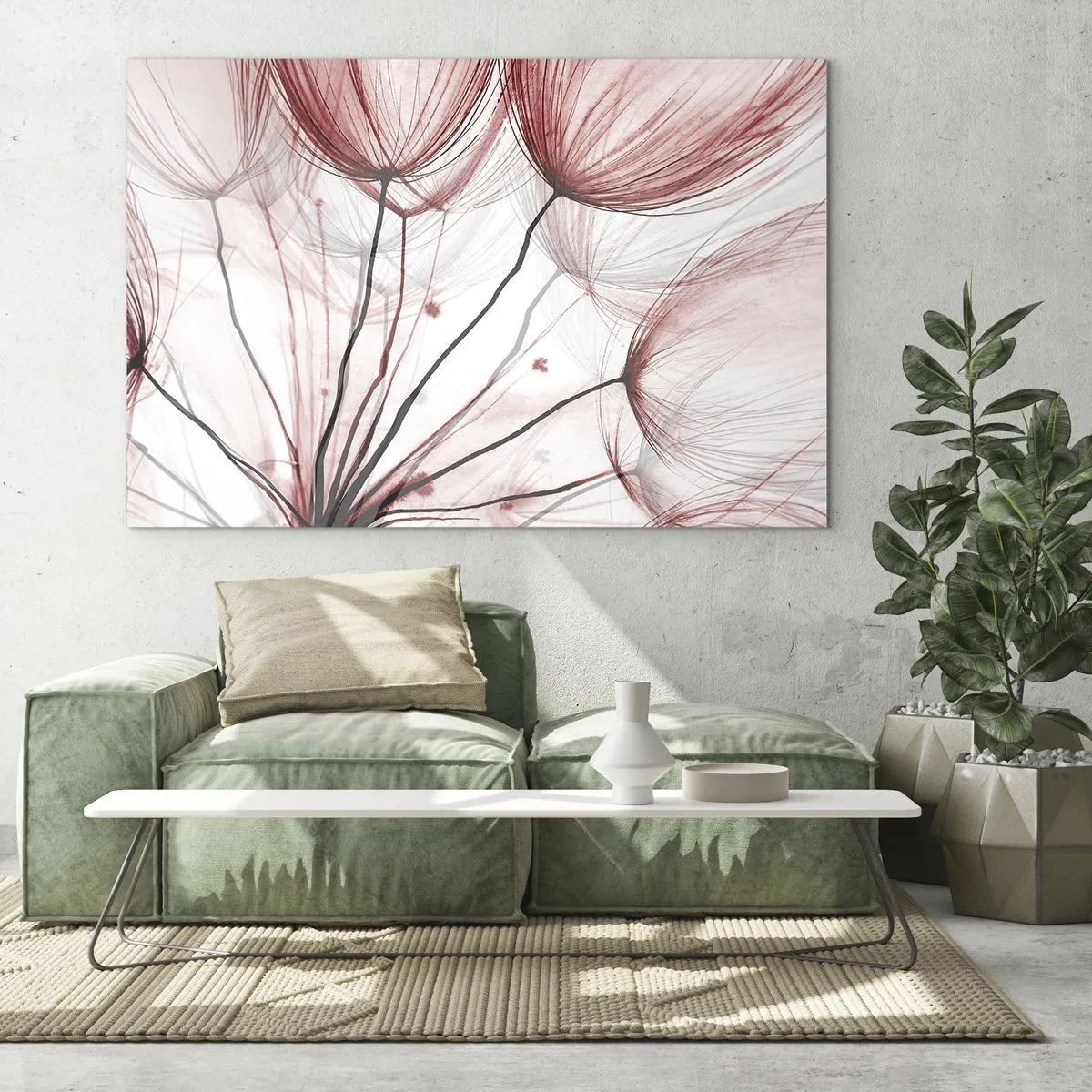 Obraz na skle - Jemné púpavy v odtieňoch ružovej a čiernej - 70x50cm - Pred odletom - Moderná nástenná dekorácia do obývacej izby a spálne ARTTOR