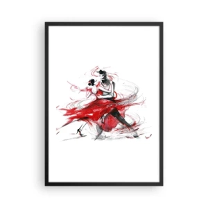 Plagát v čiernom ráme - Pár tancuje tango s dynamickými červenými akcentmi - 50x70cm - Tango - rytmus náruživosťou - Moderná nástenná dekorácia do obývacej izby a spálne ARTTOR