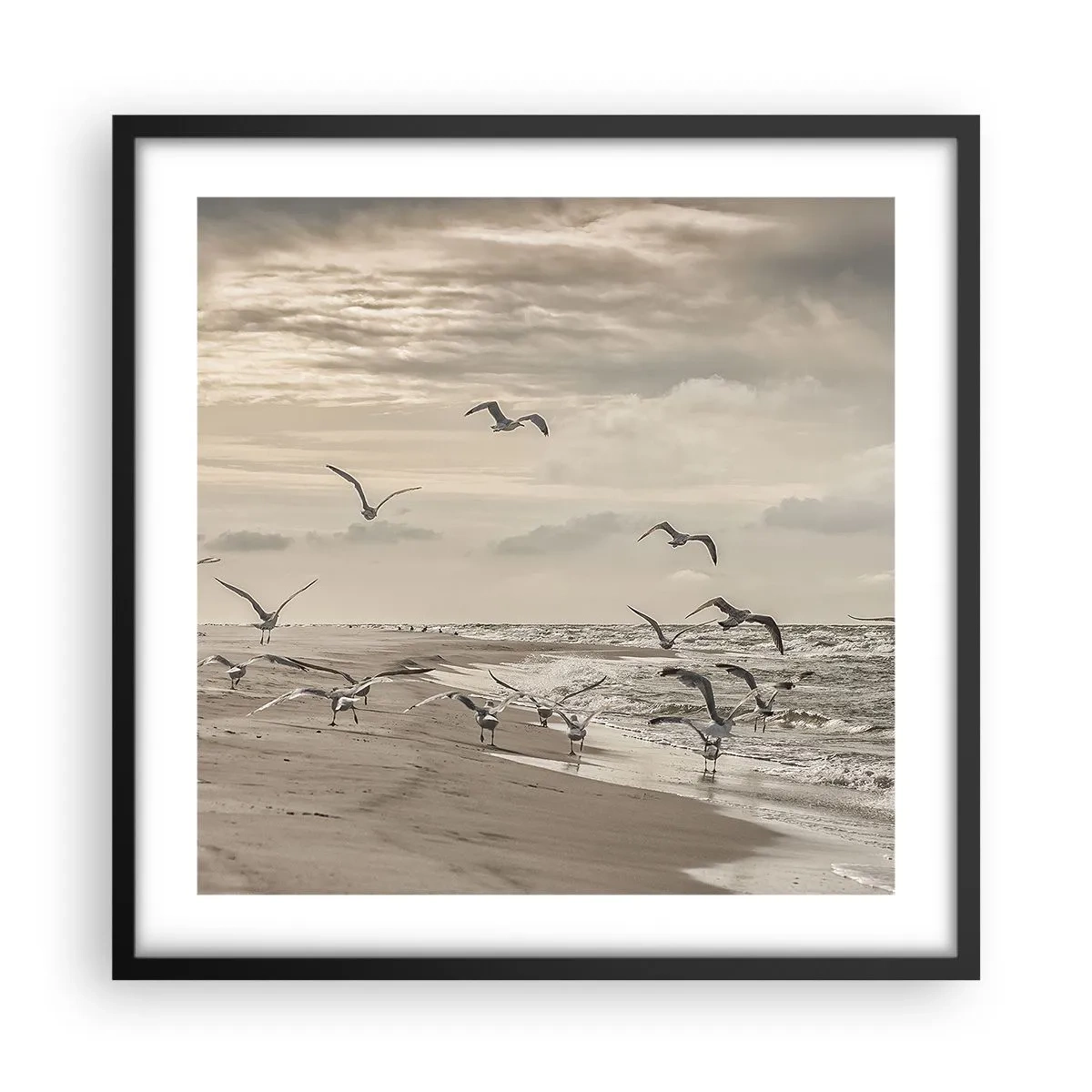 Plagát v čiernom ráme - Šumenie mora, spev vtákov - 50x50 cm