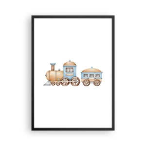 Plagát v čiernom ráme - Akvarelová rytina v odtieňoch modrej a béžovej - 50x70cm - Na dráhe stojí… - Moderná nástenná dekorácia do obývacej izby a spálne ARTTOR