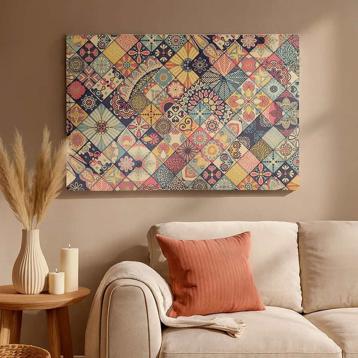 Obraz na plátne - Farebné geometrické vzory inšpirované marockým štýlom - 70x50cm - Marocká vízia - Moderná nástenná dekorácia do obývacej izby a spálne ARTTOR
