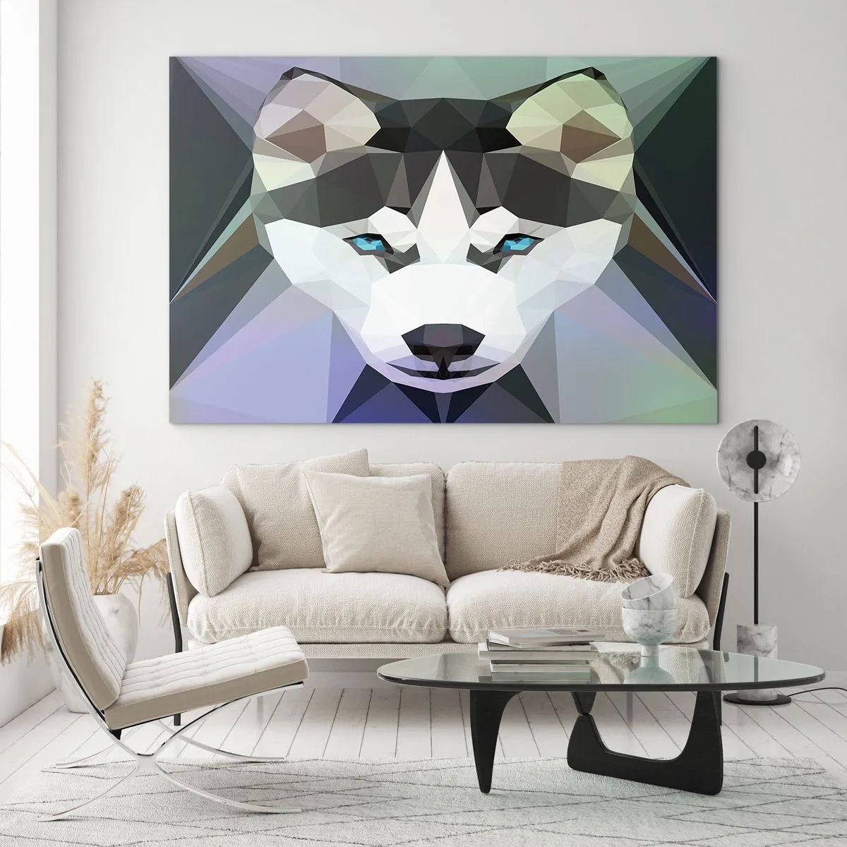 Obraz na skle - Vlčia geometria v modernom štýle - 70x50cm - Spomienka na sneh na severe - Moderná nástenná dekorácia do obývacej izby a spálne ARTTOR