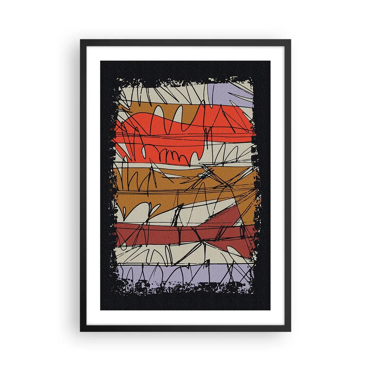 Plagát v čiernom ráme - Abstraktná kompozícia s dynamickými líniami a farbami. - 50x70cm - Spontánna kompozícia - Moderná nástenná dekorácia do obývacej izby a spálne ARTTOR