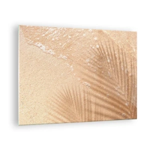 Obraz na skle - Pláž a tieň na piesku - 70x50cm - Tieň horúceho leta - Moderná nástenná dekorácia do obývacej izby a spálne ARTTOR