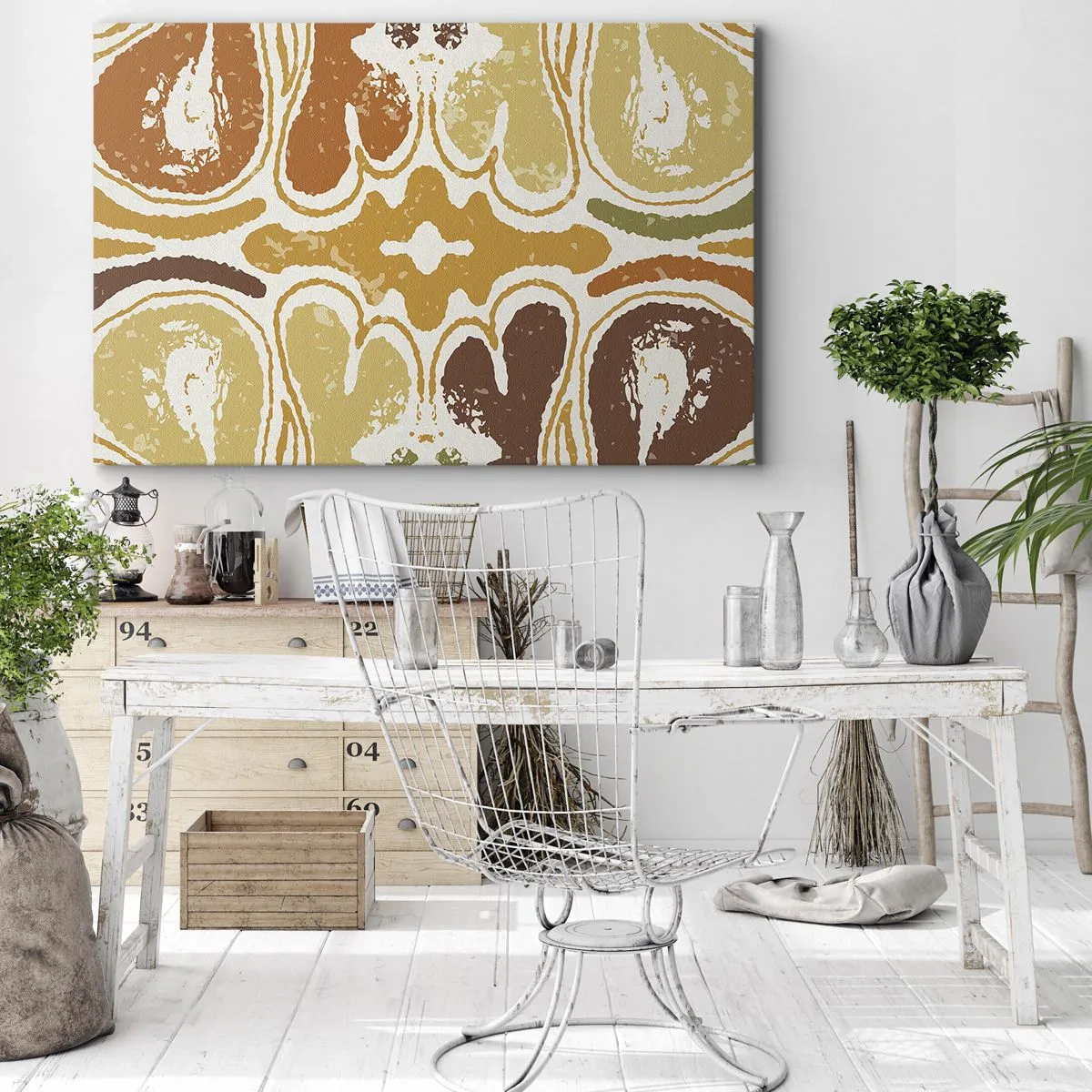 Obraz na plátne - Teplé abstraktné vzory v žltých a hnedých odtieňoch - 70x50cm - Sentimentálna abstrakcia - Moderná nástenná dekorácia do obývacej izby a spálne ARTTOR