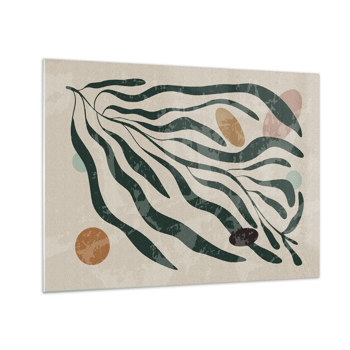 Obraz na skle - Organické tvary v zelenej farbe na béžovom pozadí - 70x50cm - Uprostred zelene - Moderná nástenná dekorácia do obývacej izby a spálne ARTTOR