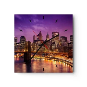 Nástenné hodiny - Fialovo-zlatý Manhattan - 30x30 cm