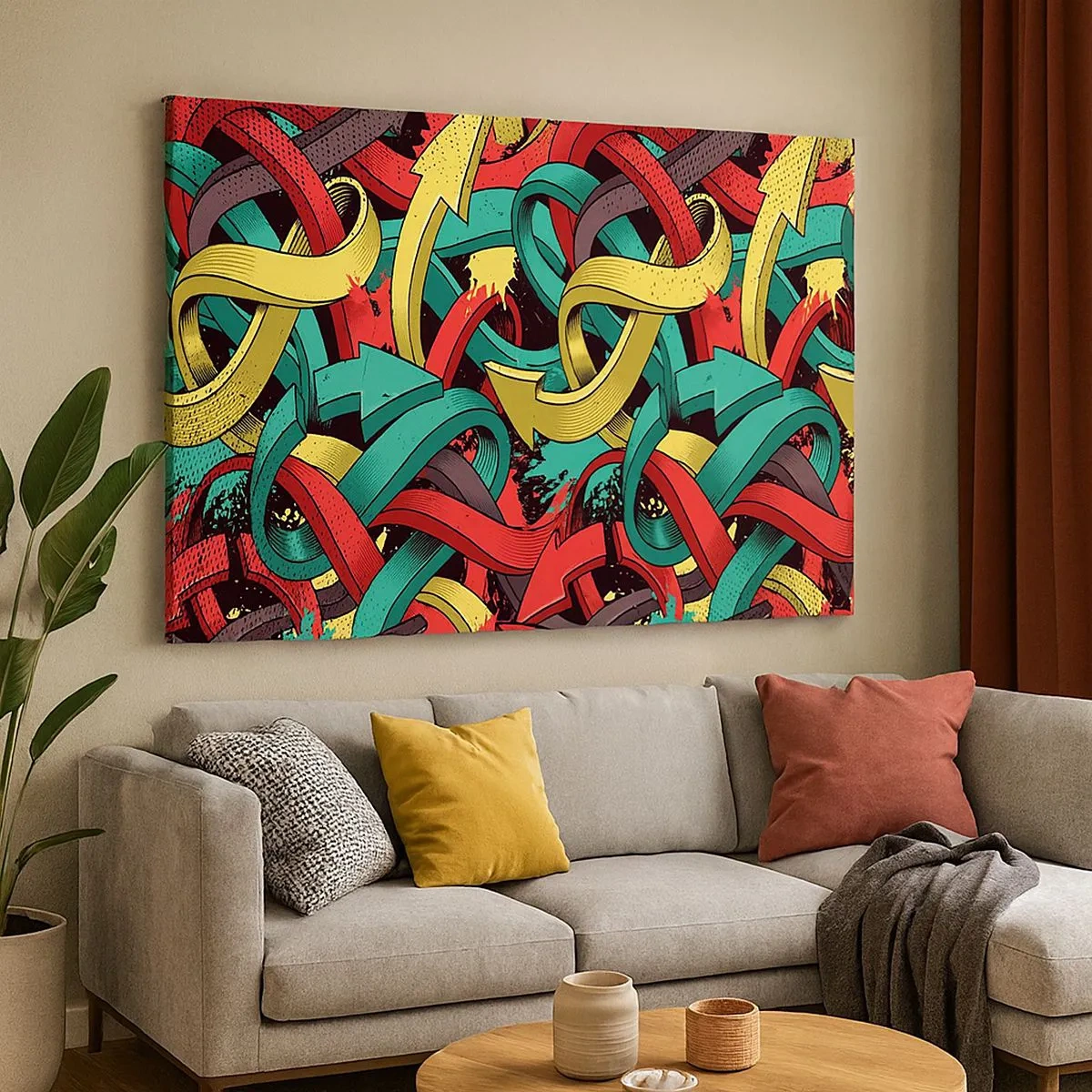Obraz na plátne - Abstraktné šípky v žiarivých farbách vytvárajúce chaos - 70x50cm - Kadiaľ do cieľa? - Moderná nástenná dekorácia do obývacej izby a spálne ARTTOR