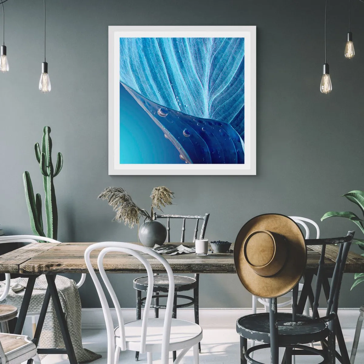 Plagát v bielom ráme - Skryté kvapky modrej - 60x60 cm