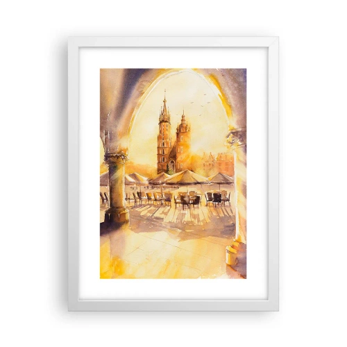 Plagát v bielom ráme - Východ slnka nad krakovským námestím - 30x40 cm