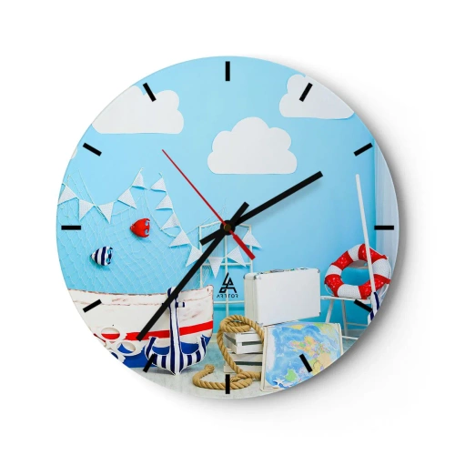 Nástenné hodiny - Námorná téma s modrým pozadím - 30x30cm - Detská túžba za dobrodružstvom - Moderná nástenná dekorácia do obývacej izby, kuchyne a spálne ARTTOR