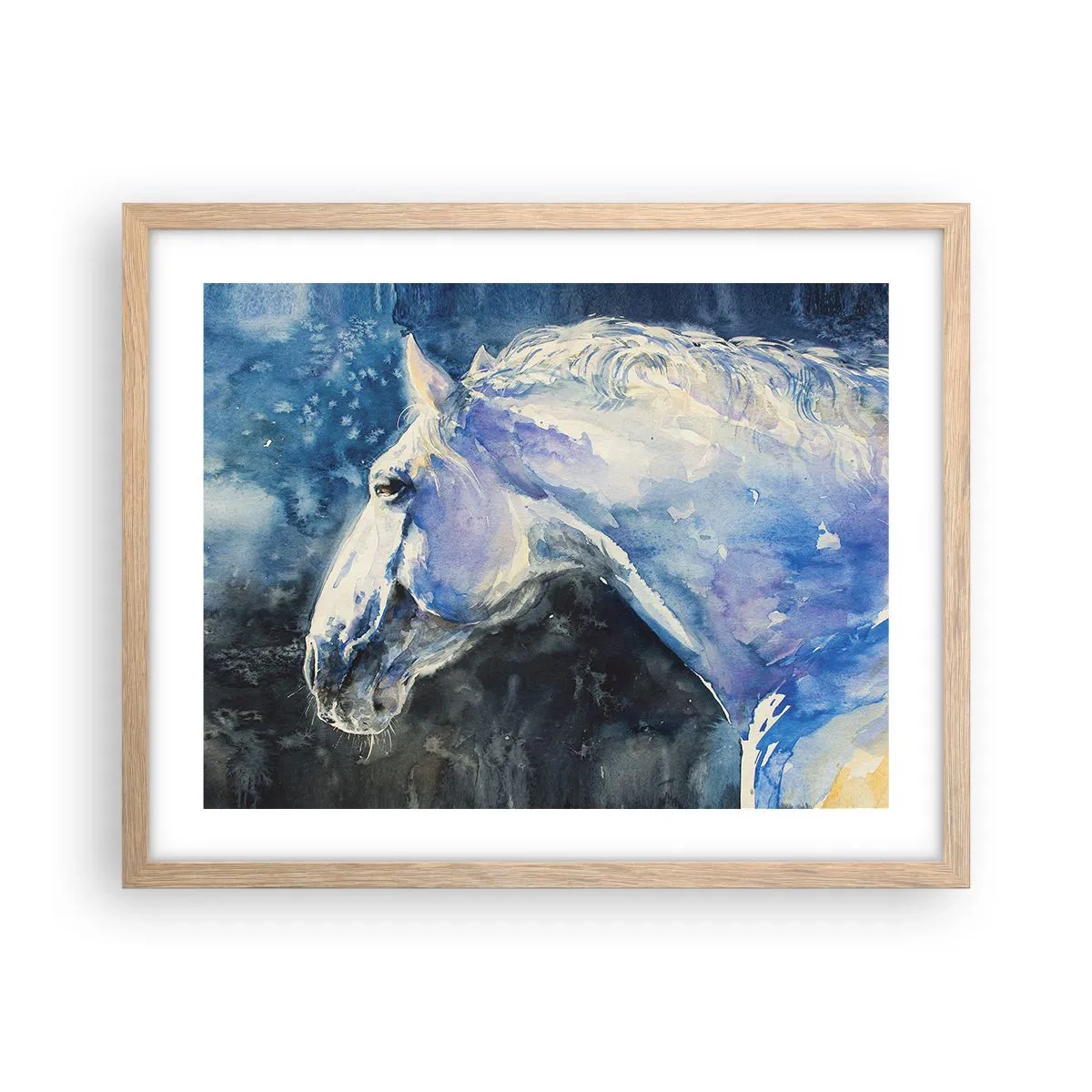 Plagát v ráme zo svetlého duba - Portrét v modrej žiare - 50x40 cm