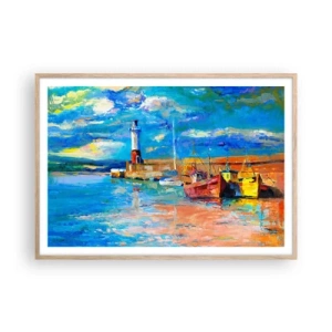 Plagát v ráme zo svetlého duba - Popoludní v dúhovom zálive - 100x70 cm