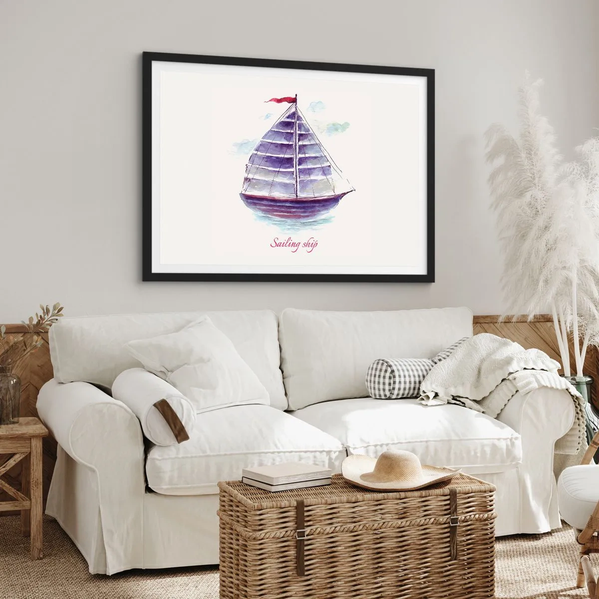 Plagát v čiernom ráme - Napnuté plachty a pokojná voda - 70x50 cm