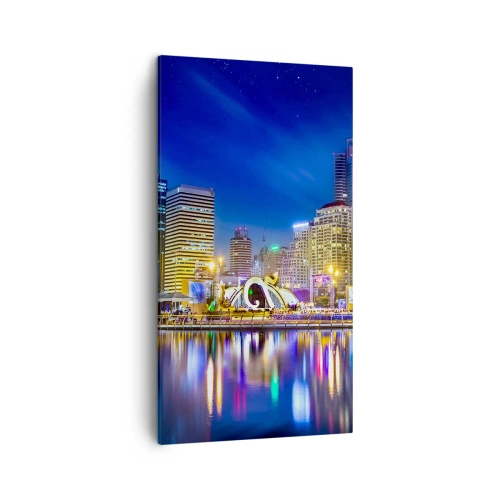 Obraz na plátne - Dúhová noc metropoly - 45x80 cm