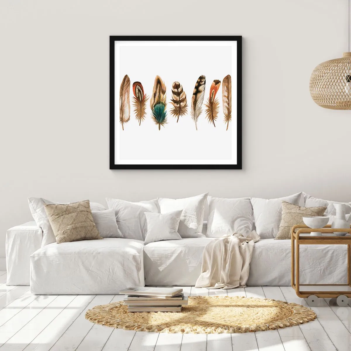 Plagát v čiernom ráme - Operená variácia - 60x60 cm