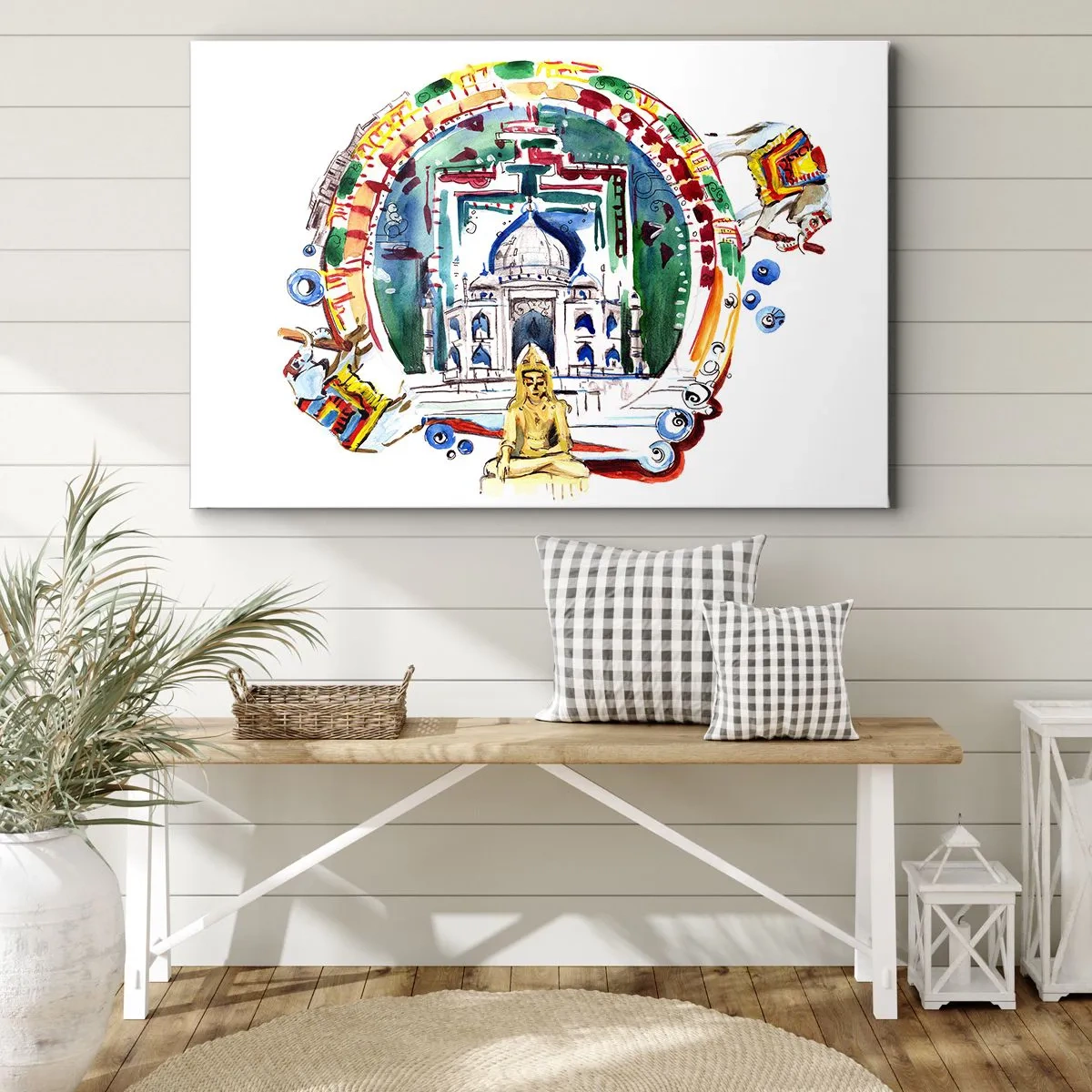 Obraz na plátne - Farebná ilustrácia indickej architektúry - 70x50cm - Indická rovnováha sveta - Moderná nástenná dekorácia do obývacej izby a spálne ARTTOR