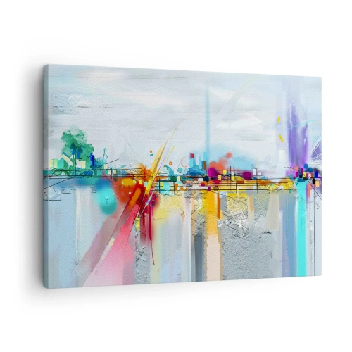 Obraz na plátne - Abstraktná krajina s farebnými akcentmi - 70x50cm - Most radosti nad riekou života - Moderná nástenná dekorácia do obývacej izby a spálne ARTTOR