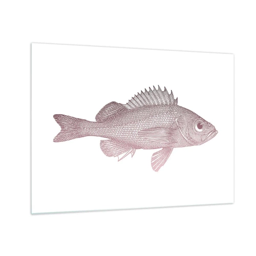 Obraz na skle - Grafika ryby s veľkým okom v retro štýle na bielom pozadí - 70x50cm - Ryba s veľkými očami - Moderná nástenná dekorácia do obývacej izby a spálne ARTTOR