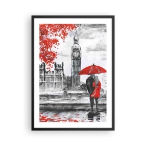 Plagát v čiernom ráme - Postava s červeným dáždnikom pred Big Benom v Londýne - 50x70cm - Zamilovaní do Londýna - Moderná nástenná dekorácia do obývacej izby a spálne ARTTOR