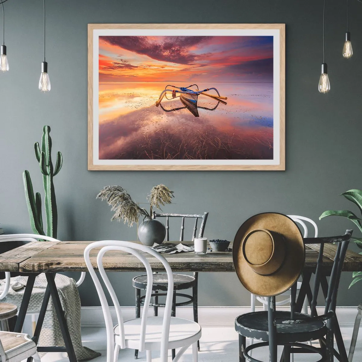 Plagát v ráme zo svetlého duba - Pokoj tropického večera - 91x61 cm