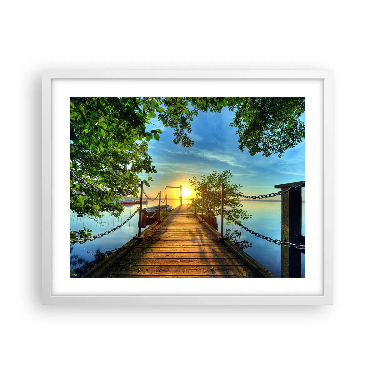 Plagát v bielom ráme - Západ pri vode - 50x40 cm