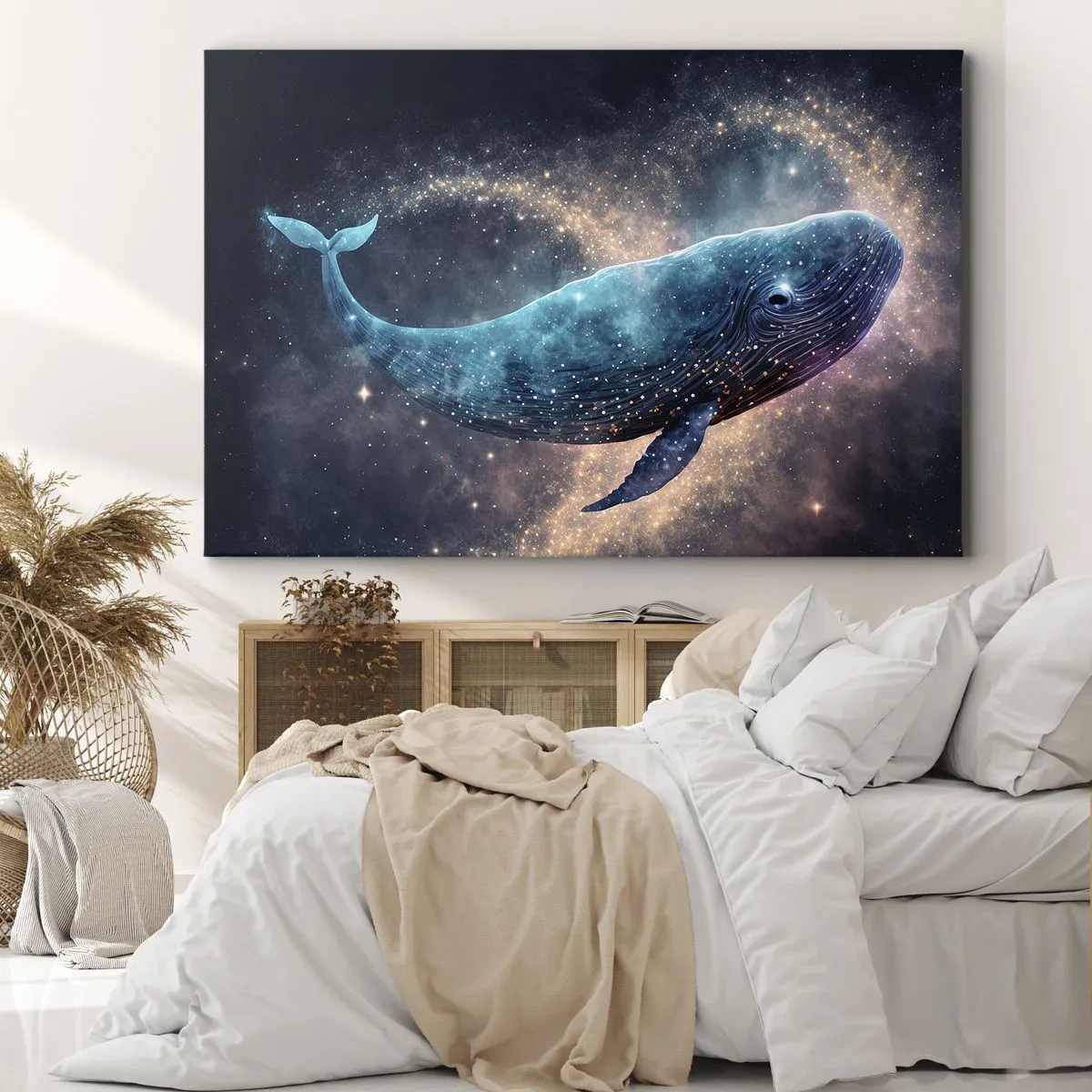 Obraz na plátne - Vesmírna veľryba s galaxiou v pozadí - 70x50cm - Existuje taký svet… - Moderná nástenná dekorácia do obývacej izby a spálne ARTTOR