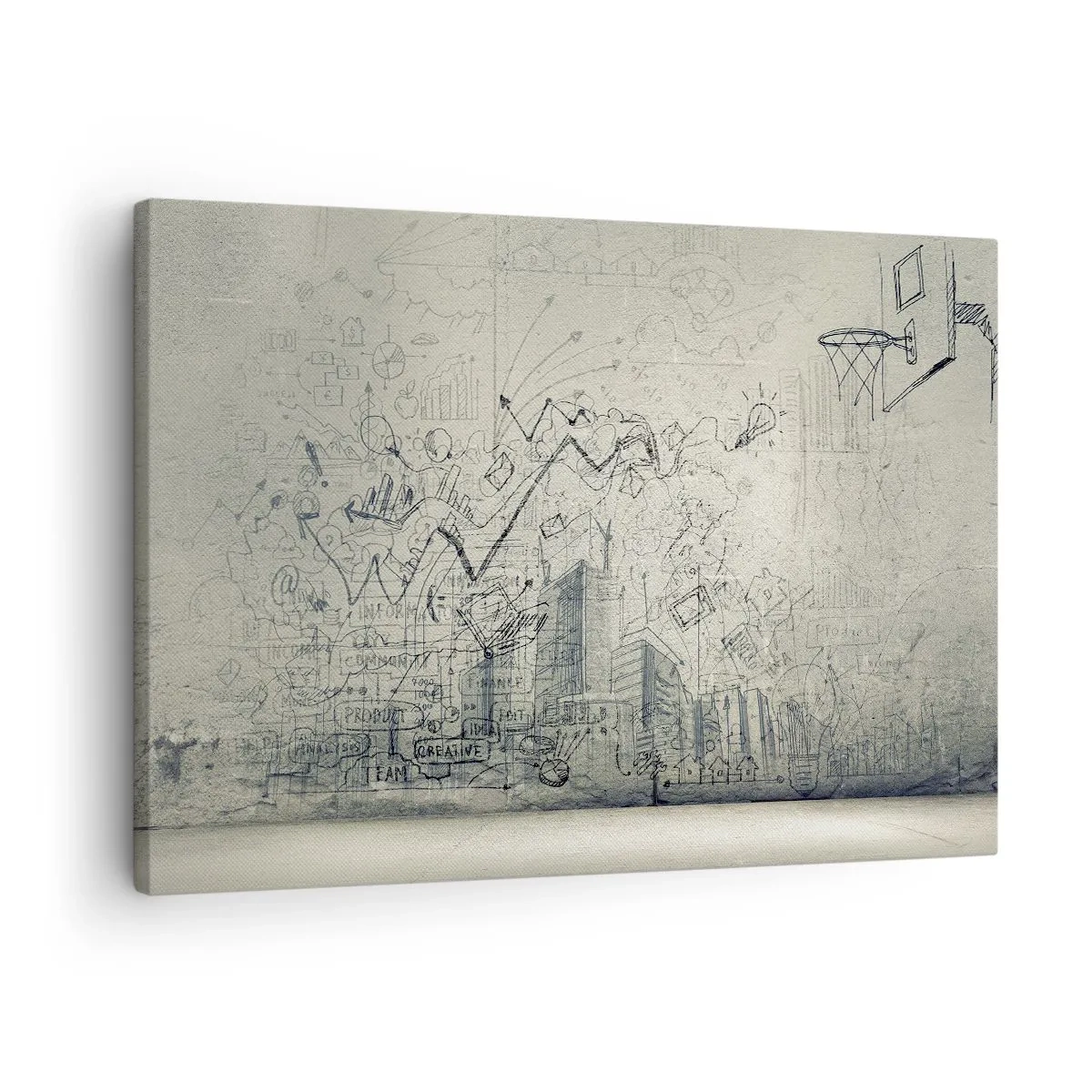 Obraz na plátne - Výkresy a diagramy na pozadí surovej steny - 70x50cm - Môj skvelý mestský život - Moderná nástenná dekorácia do obývacej izby a spálne ARTTOR