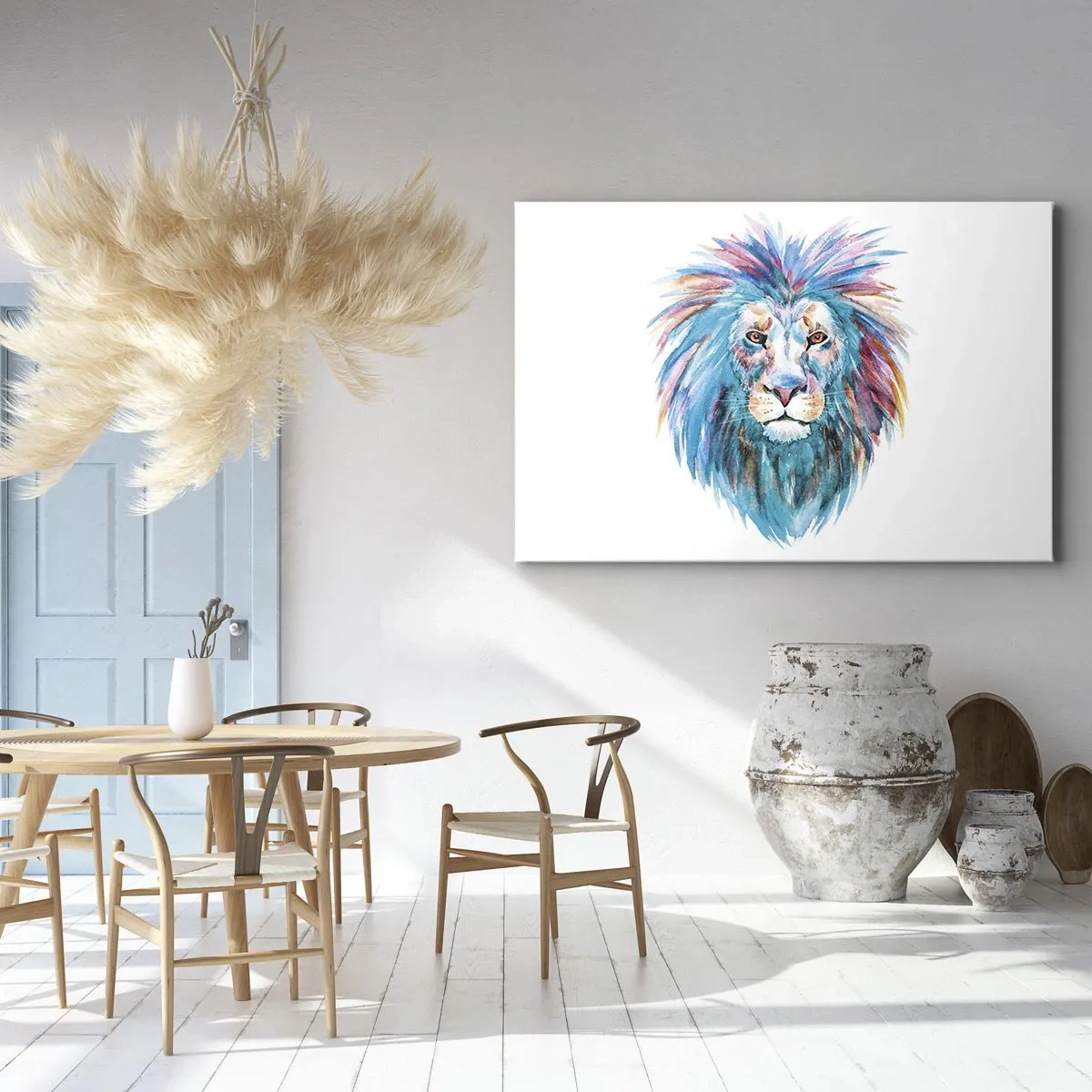Obraz na plátne - Akvarelová portrét leva v živých farbách - 70x50cm - Elektrizujúca aura - Moderná nástenná dekorácia do obývacej izby a spálne ARTTOR