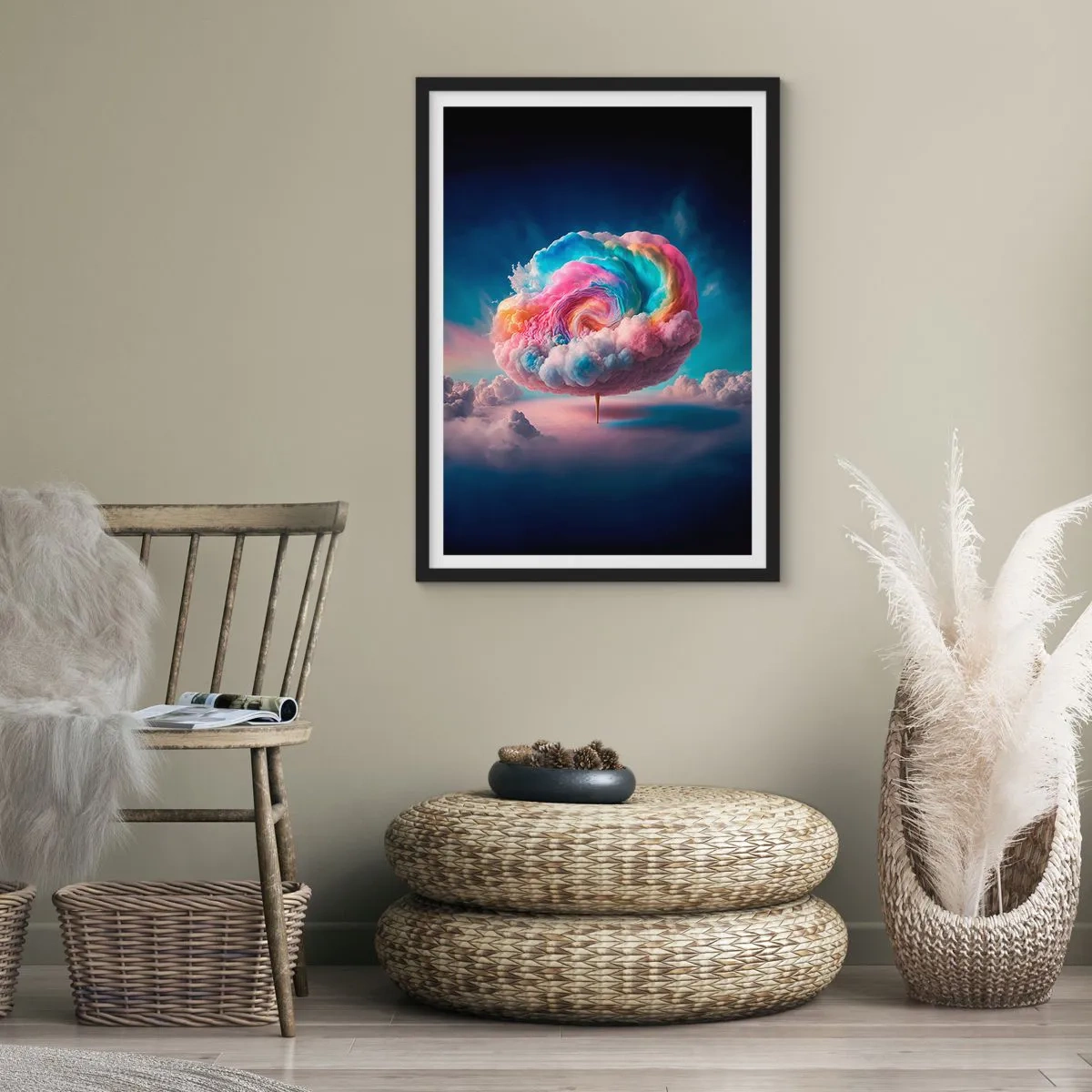 Plagát v čiernom ráme - Farebný, abstraktný oblak víriaci vo vesmíre - 50x70cm - Sen o zábavnom parku - Moderná nástenná dekorácia do obývacej izby a spálne ARTTOR