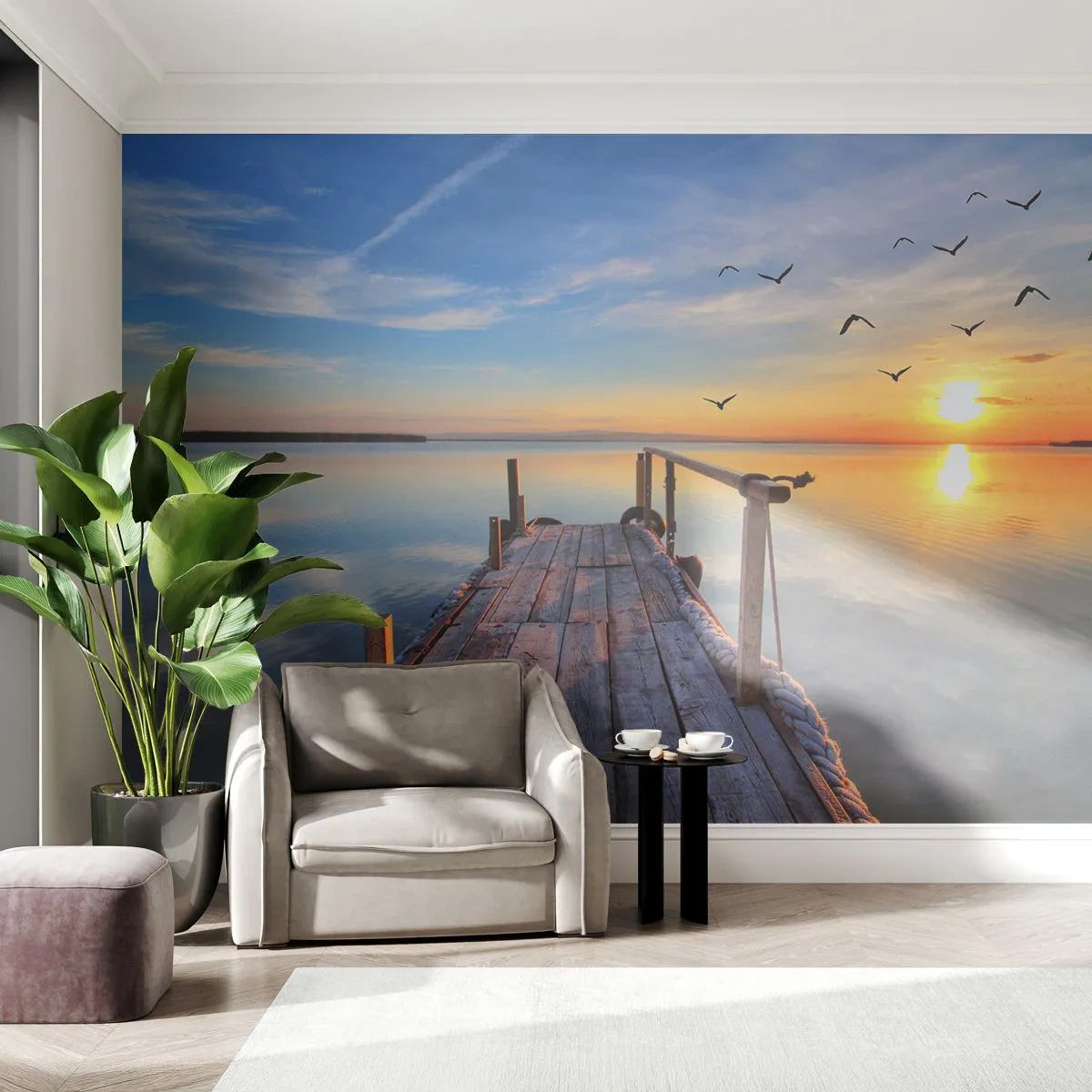 Fototapeta Premium Sand - Ísť pred seba smerom k slnku - Krajina, Jazero, Drevený most - 100x70 cm