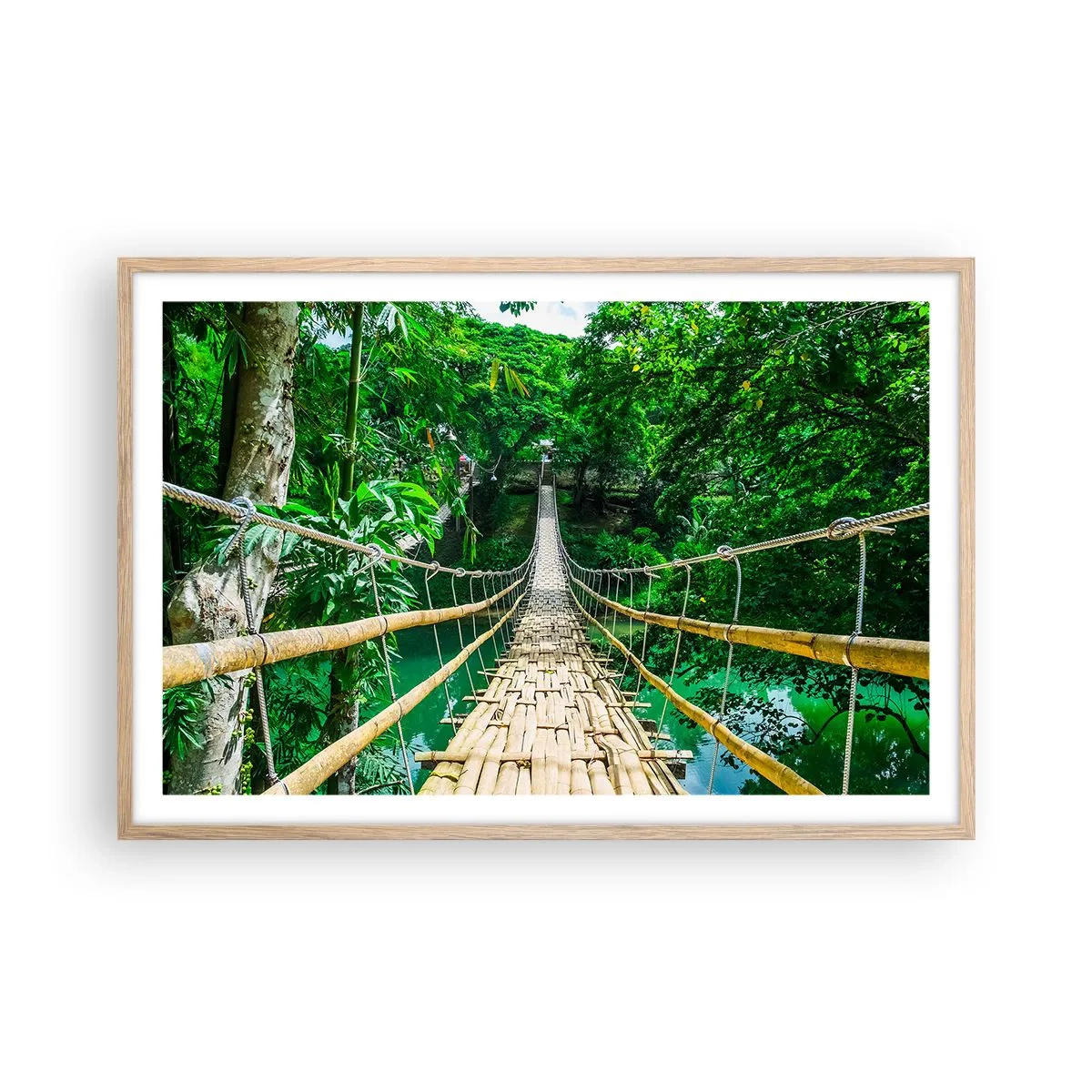 Plagát v ráme zo svetlého duba - Opičí most nad zeleňou - 91x61 cm
